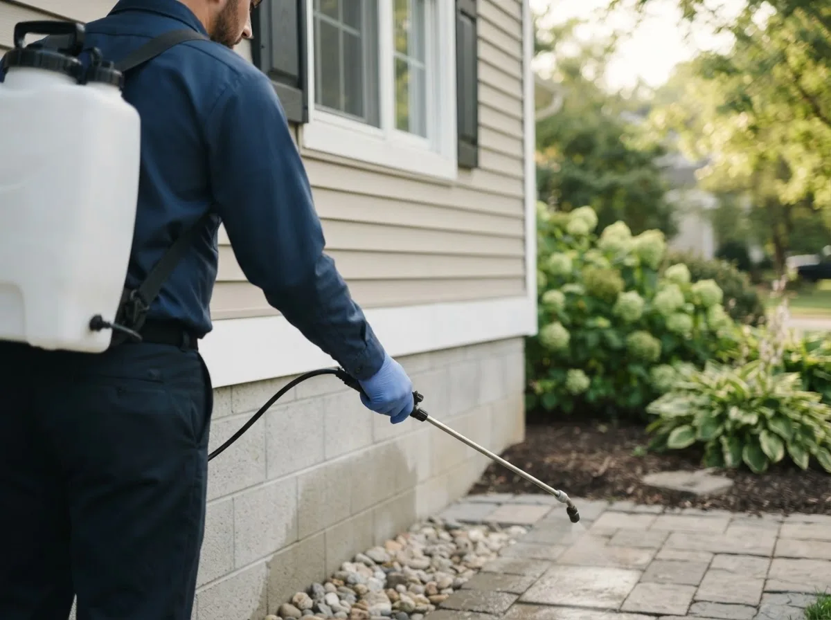 Pest control technician inspecting a home in Blackburn, MO